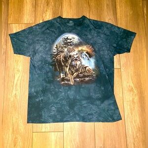 EUC The Mountain Vintage 1990s Y2K Two Wolf Moon Hand Tie Dyed Tee Shirt